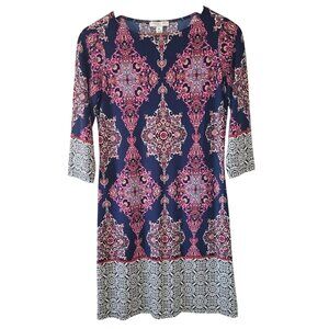 London Style Collection Carpet Border Shift Dress Womens Size 8P Regal Stretchy